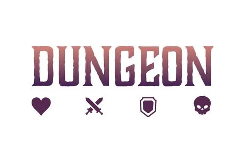 Dungeon typography with game icons. Stock Illustration