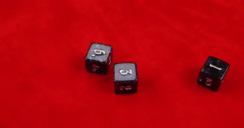 Dungeons and Dragons Dice Roll D6 6 Sided Black Starry Die Rolling 1-3-6 Stock-Footage 202389012