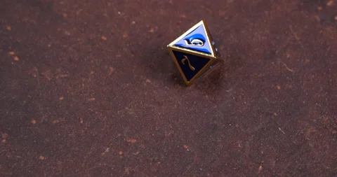 Dungeons and Dragons Dice Roll D8 8 Sided Blue Metal Die Rolling 5 Slow Motion Stock Footage 203144704