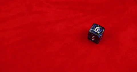 Dungeons and Dragons Dice Roll D6 6 Sided Black Starry Die Rolling 6 Slow Motion Stock Footage 203147067