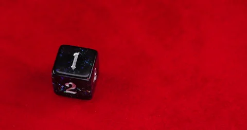 Dungeons and Dragons Dice Roll D6 6 Sided Black Starry Die Rolling 1 Slow Motion Stock Footage 203152892