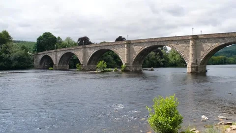 Dunkeld bridge over the River Tay in summer, Perthshire, Scotland Stock Footage 250439737
