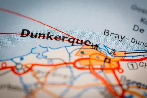 Dunkerque City on a Road Map Stock Photos