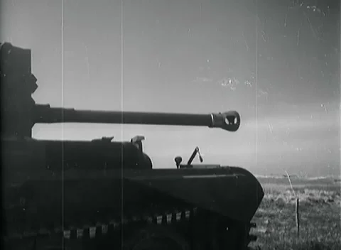 DUNKIRK - 1945: Muzzle brake — Czech Brigade tank-gun detail, Dunkirk Stock Footage 348024313