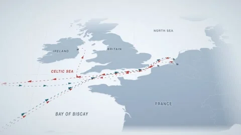 Dunkirk to dublin container sea trade route map loop Stock Footage 345945184