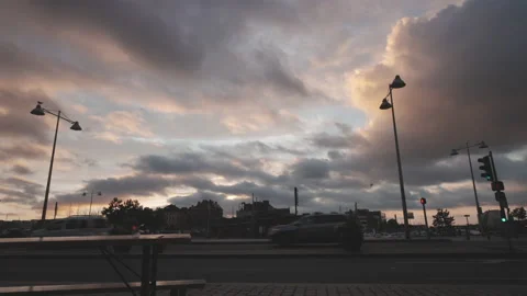 Dunkirk Dunkerque timelapse sunset junction view from a table from a bar Stock-Footage 205114254