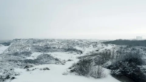 Dunkirk in snow, sand dunes, blockhaus and beach (Dunkerque, France) Stock Footage 101747682