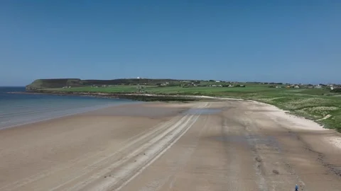 Dunnet Beach, Dunnet Bay, Caithness drone aerial video footage Stock Footage 275559546
