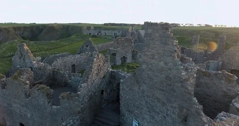 Dunnottar Castle Aerial View at Sunset Stock Footage 86480147