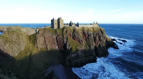 Dunnottar Castle with blue sky in - Stonehaven, Aberdeen, Scotland UK Stock Footage 59741666