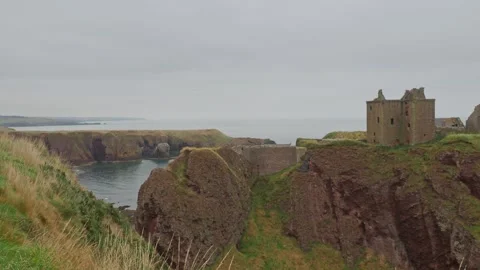 Dunnottar Castle Looking North, Dull Autumn Day, Aberdeenshire, Scotland Stock Footage 328999844