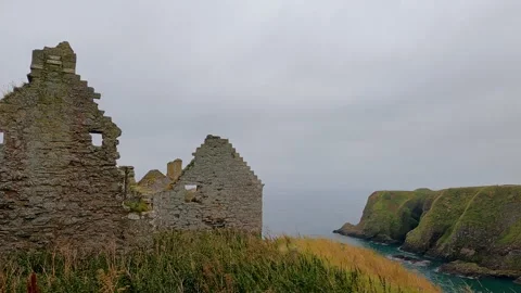 Dunnottar Castle, sea and cliffs on a Dull Autumn Day, Aberdeenshire, Scotland 스톡 동영상 329000109