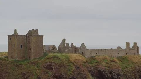 Dunnottar Castle Side View, Dull Autumn Day, Aberdeenshire, Scotland Stock Footage 328999790