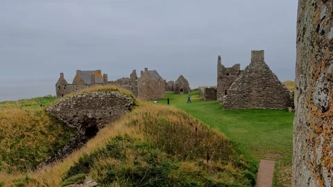Dunnottar Castle structures on a Autumn Day, Aberdeenshire, Scotland Stock Footage 329000062