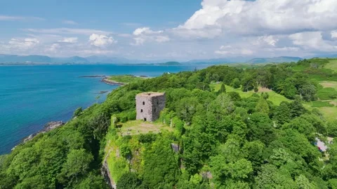 Dunollie Castle from a drone, Oban, Argyll and Bute, Scotland, UK Stock Footage 247185697