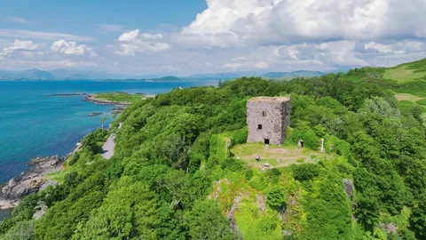 Dunollie Castle from a drone, Oban, Argyll and Bute, Scotland, UK 스톡 동영상 247185714
