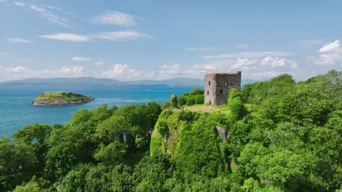 Dunollie Castle from a drone, Oban, Argyll and Bute, Scotland, UK Stock Footage 247185745