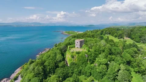 Dunollie Castle from a drone, Oban, Argyll and Bute, Scotland, UK Stock Footage 247185798