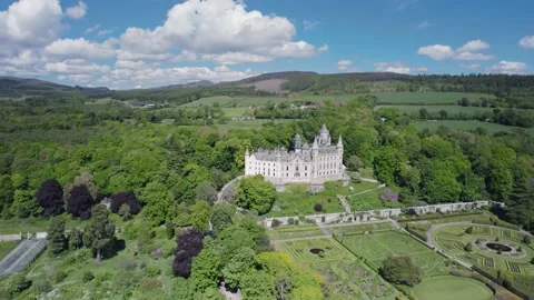 Dunrobin Castle and Gardens from a drone, NC500, Scotland Stock Footage 197057045