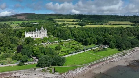 Dunrobin Castle Sutherland drone aerial video Stock Footage 247337652