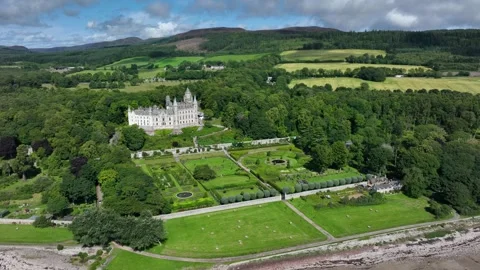 Dunrobin Castle Sutherland drone aerial video Stock Footage 247337691