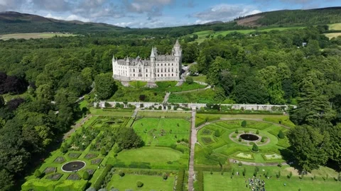 Dunrobin Castle Sutherland drone aerial video Stock Footage 247337726