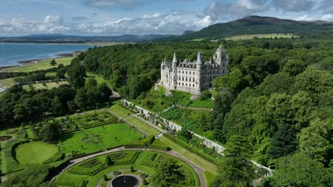 Dunrobin Castle Sutherland drone aerial video Stock Footage 247337742