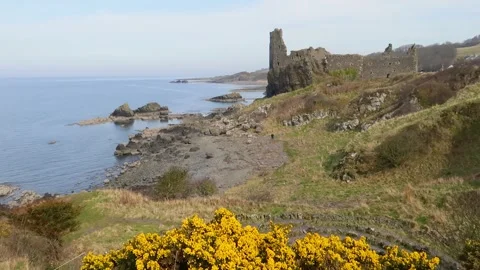 Dunure Castle overlooking the Firth of Clyde, Ayrshire, Scotland Stock Footage 304643144