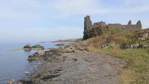 Dunure Castle overlooking the Firth of Clyde, Ayrshire, Scotland Stock-Footage 304643150