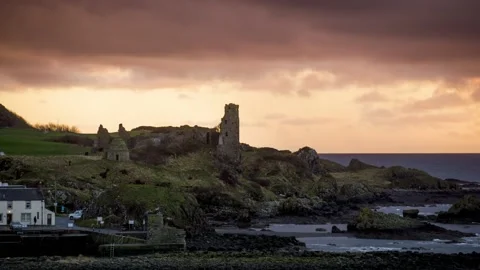 Dunure coastline as the sun sets Stock Footage 145129437