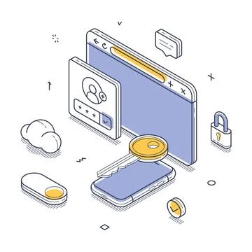 Duo authentication user access data protection concept isometric line vector  Stock Illustration