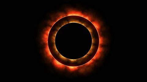 Duo Disc Glowing Red Orange Fire shining Eclipse rotate around black circle. Stock Footage 168553605