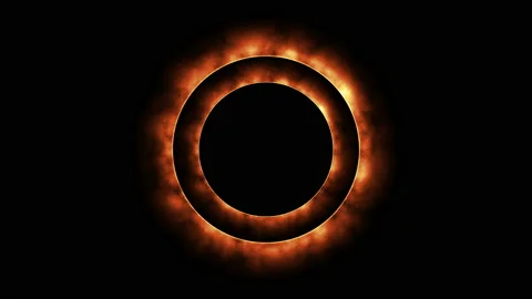 Duo Glowing Orange Fire shining Eclipse rotate in moving around circle motion. Stock Footage 149424989