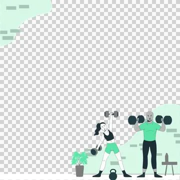 Duo lifting dumbbells in vector illustration with kettlebell on transparent Illustrazione stock