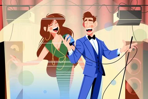 Duo Performing on Stage Stockillustratie