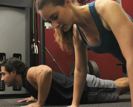 Duo Pushups in Gym Stock Footage 947886
