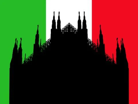 Duomo milan with flag Stock Illustration