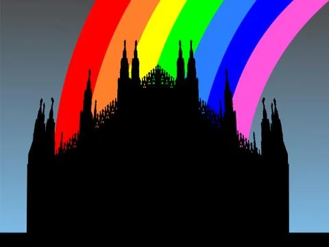 Duomo milan with rainbow Stock Illustration