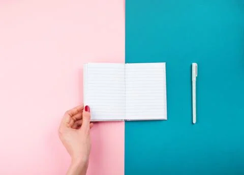 Duotone background with open notepad and pen Stock Photos