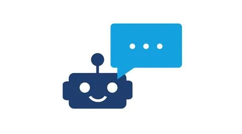 Duotone blue chatbot icon featuring a smiling robot Stock Illustration