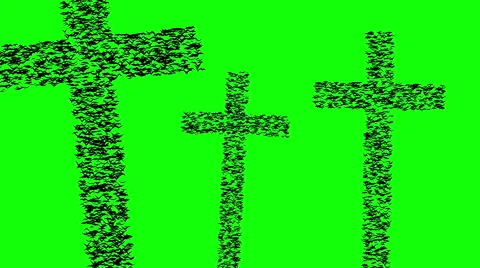 A duple flock of flying birds forms the grave crosses, green screen. Stock Footage 56352532