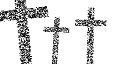 A duple flock of flying birds forms the grave crosses. Video stock 56352601