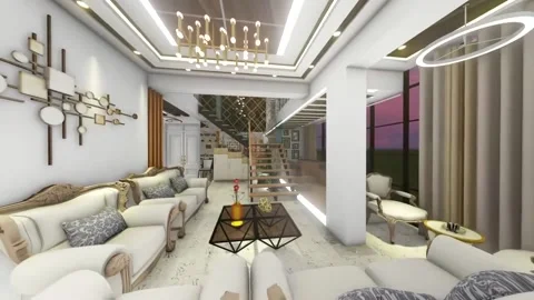 Duplex apartment guest room interior and lighting motion graphics. Architectu Stock Footage 220253688