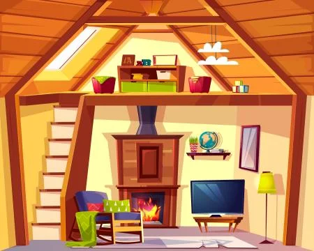 Duplex cross section - mansarda, living room Иллюстрация
