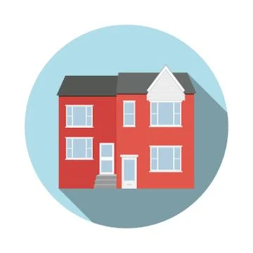 Duplex house flat icon with long shadow. Circle frame イラスト素材
