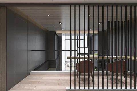 Duplex house reading space and interior wall with chair and table Illustrazione stock