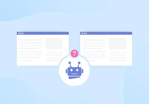 Duplicate Content and SEO concept. The search robot finds the same duplicate or Stock Illustration