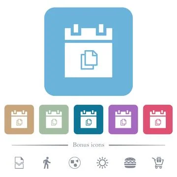Duplicate schedule item flat icons on color rounded square backgrounds Stock Illustration