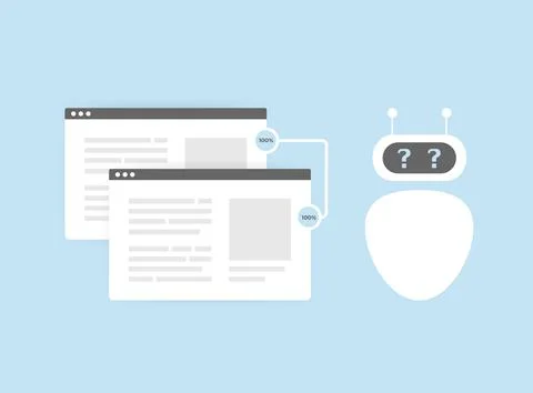 Duplicate SEO Content vector illustration concept. Search robot finds closely Stock Illustration