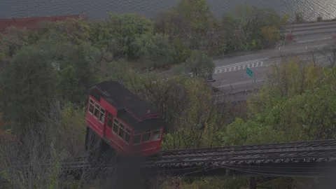 Duquesne Incline Cable Car Overlooking Pittsburgh River Stock Footage 332327927